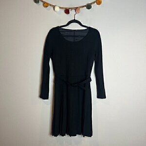 Victor Victoria black pleated belted wool dress